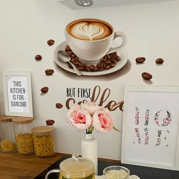 Modello creativo Tazza di caffè Adesivi murali Soggiorno Sfondo Decorazione Murale Cafe Cucina Decorazioni per la casa Decalcomanie autoadesive 1