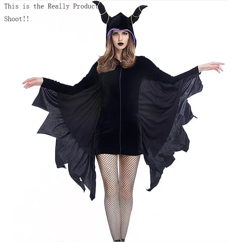 

Black Vampire Bat costumes Women Masquerade Dress Up Sexy Evil Horror Hooded Vampire Bat Cosplay Costumes For Halloween Party