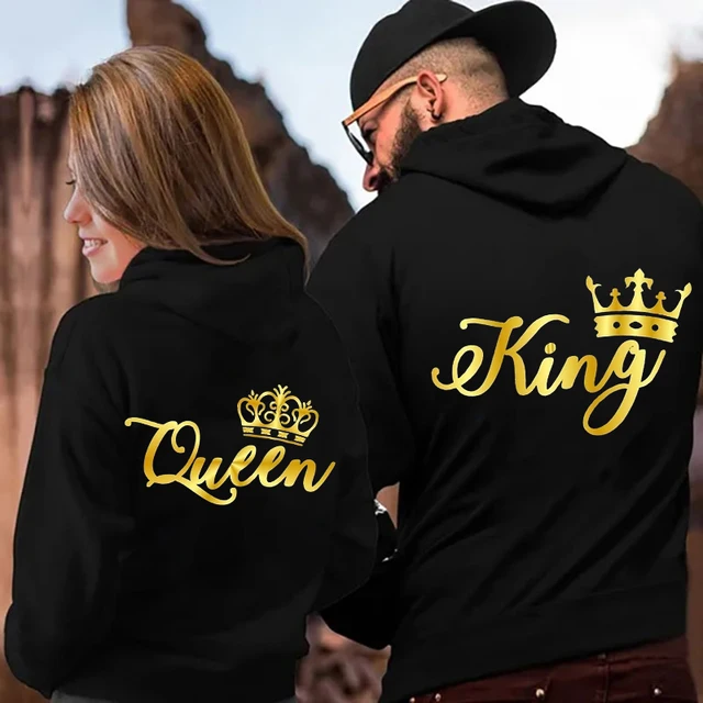 Nouveau King Queen sweat à capuche unisexe Couples sweat à capuche Harajuku streetwear à manches longues saint valentin sweat à capuche 1