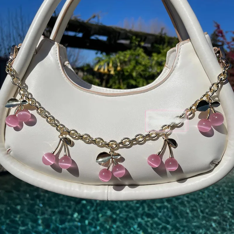 Rosa Kirsch-Taschenanhänger, Erdbeer-Anhänger für Taschen, modischer Schlüsselanhänger für Damen, Geschenkidee_voghion.com