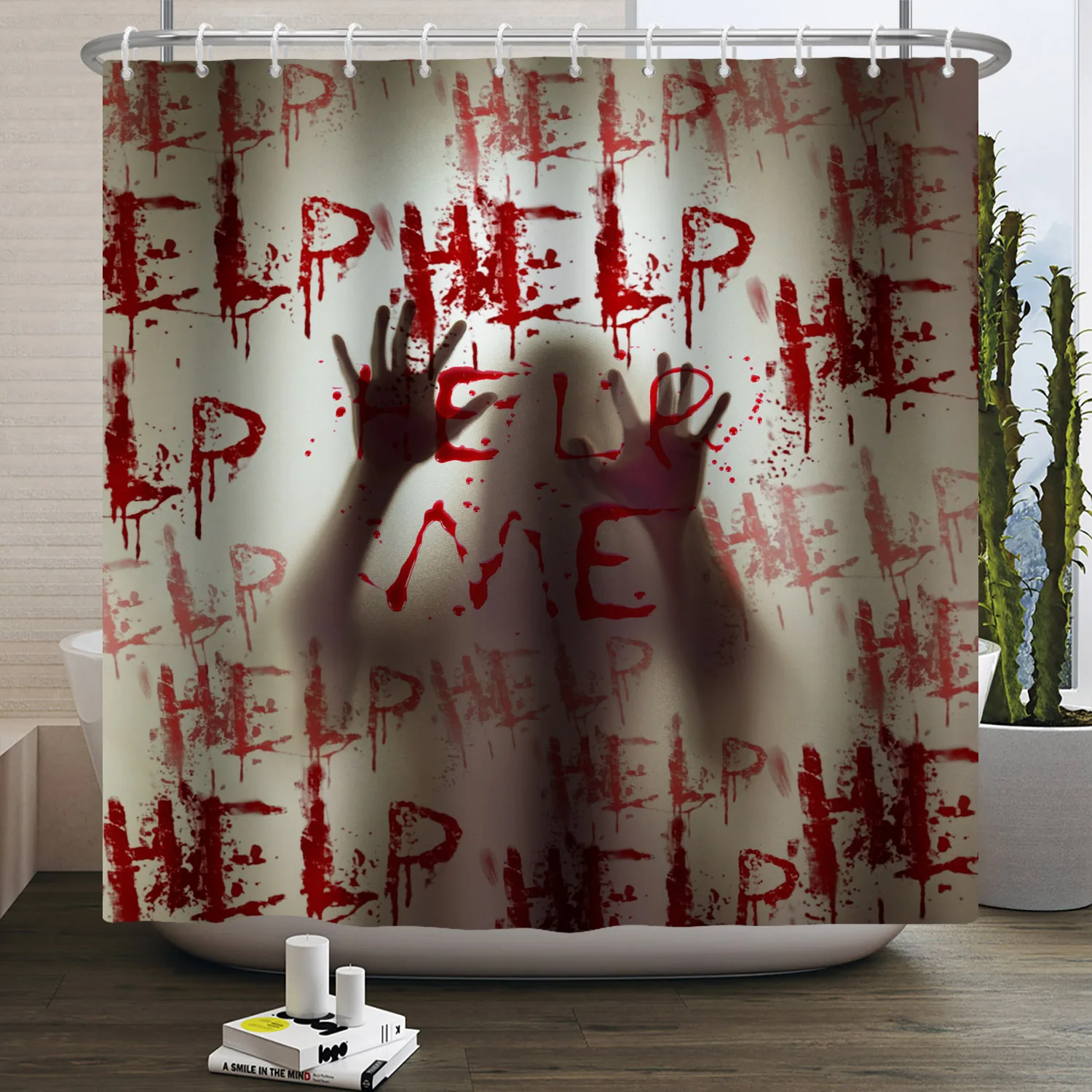 Shower Curtains Halloween Horror Night Bloody Hands Spooky Zombie Skull Scary Waterproof Bathroom
