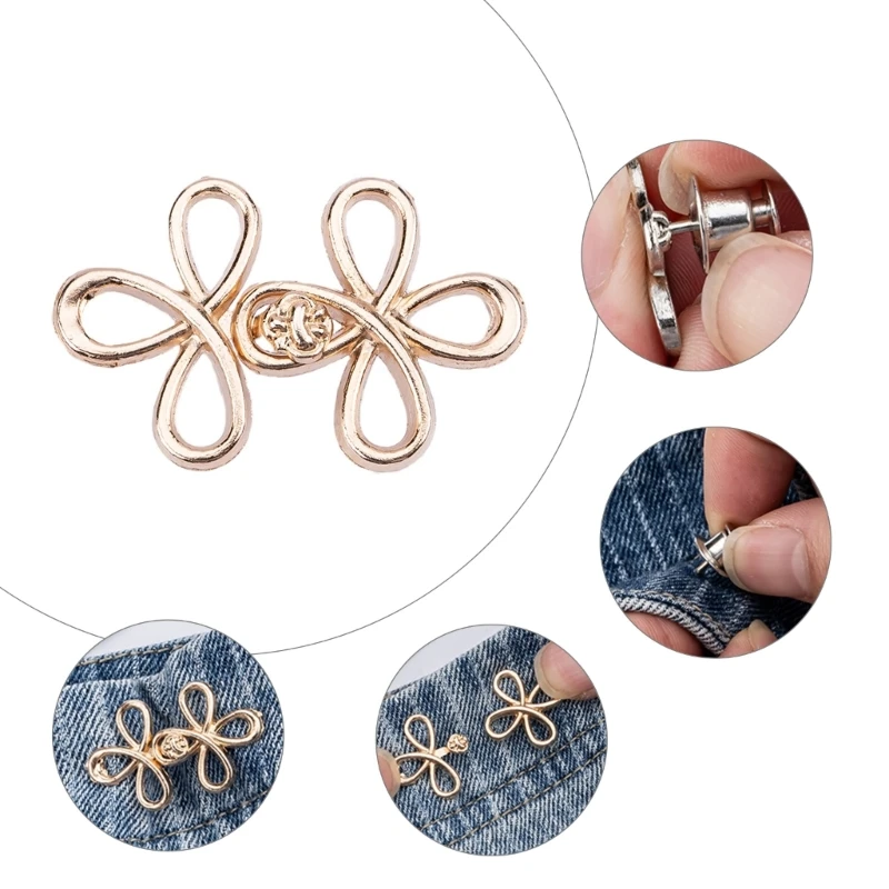 1Pair Jeans Fitness Pin Brooch for Women Girl Pants Waist Clip Waist Tighten Buckle Clovers Decorative Clasp Pin