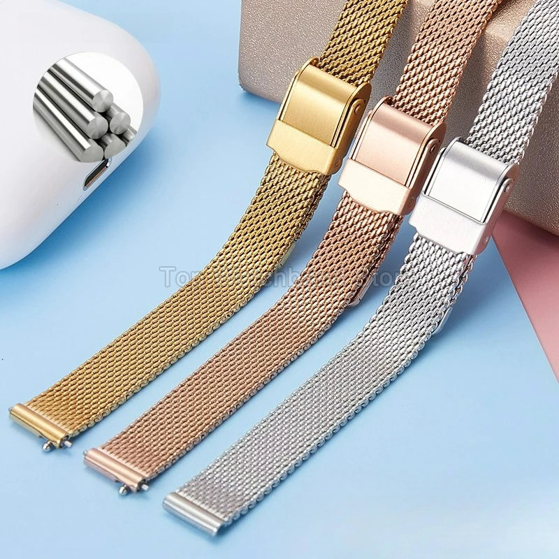 Compact Fine Mesh Watchband - Stainless Steel Woven Watch Chain 10mm