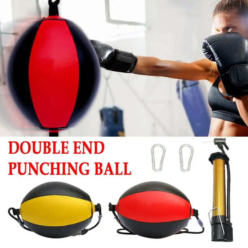 Double End Punching Bag Thickened Boxing Bag PU Leather Includes Needle Carabiners Reflex Ball Headband Boxing Equipment