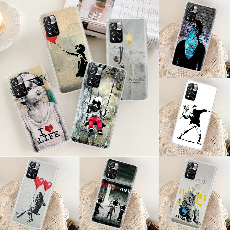 Custodia Per Telefono Street Art Banksy Graffiti Per Xiaomi Redmi Note 11 12 Pro Plus 12S 11S 11T 11E 10S 10 9 9S 9T 4G 5G 8 8T 7 Cover Coq