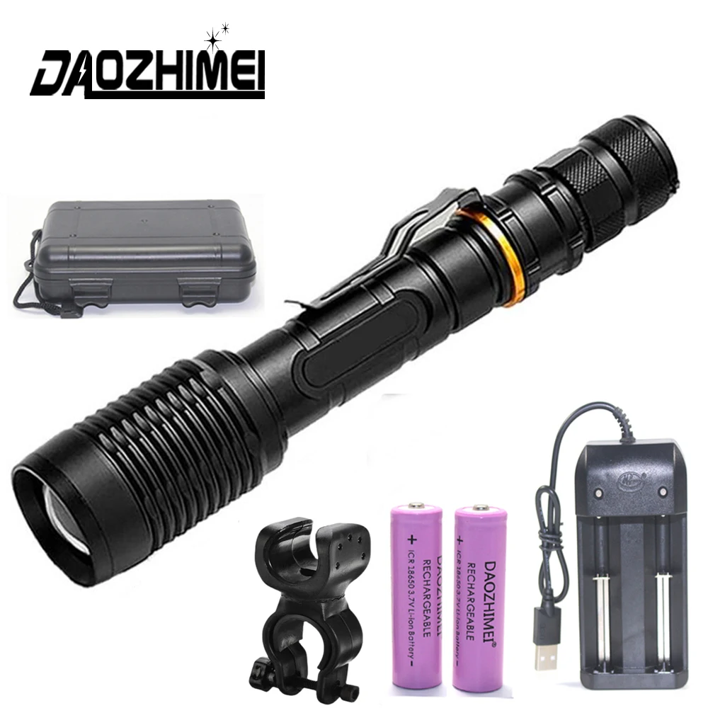 

XML-T6 LED Flashlight Zoomable Camping headlight 5 modes Tactical Torch 18650 Rechargeable Battery Outdoor Hiking Flash Light