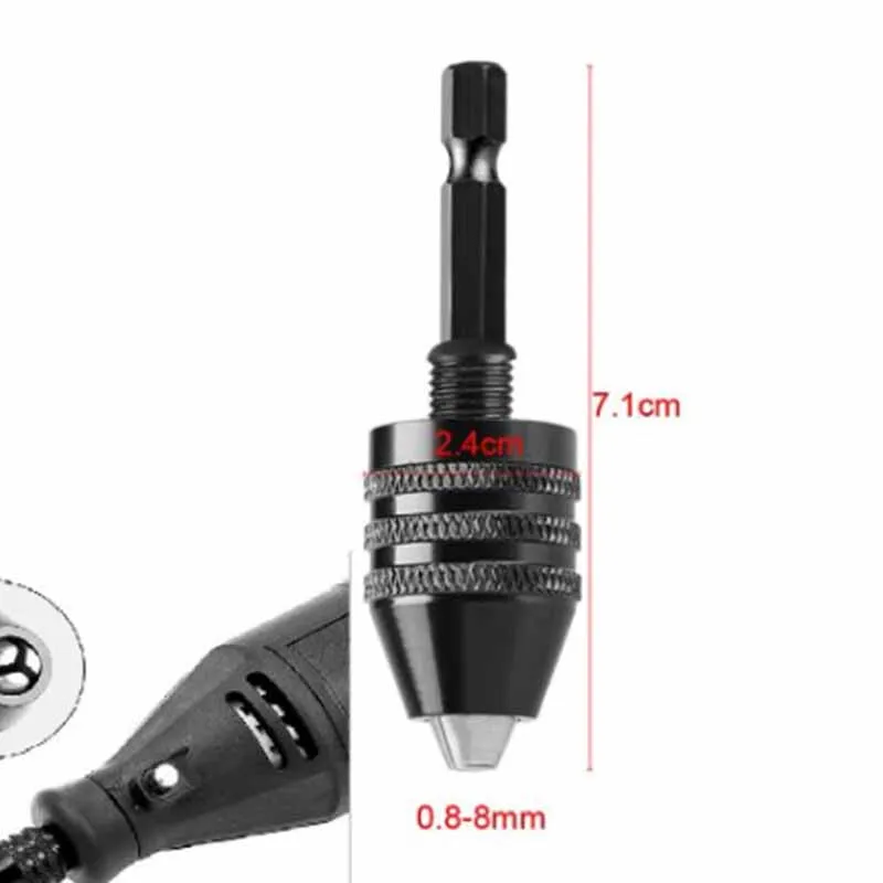 Keyless Drill Chuck 0.3-8mm Self-Tighten Electric Drill Bits Collet Fixture 1/4" Hex Shank Quick Change Converter