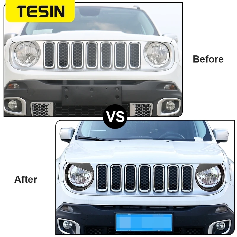 TESIN Lamp Hoods for Jeep Renegade Car Headlight Lamp Decoration Cover Exterior Accessories headlight lamp cover