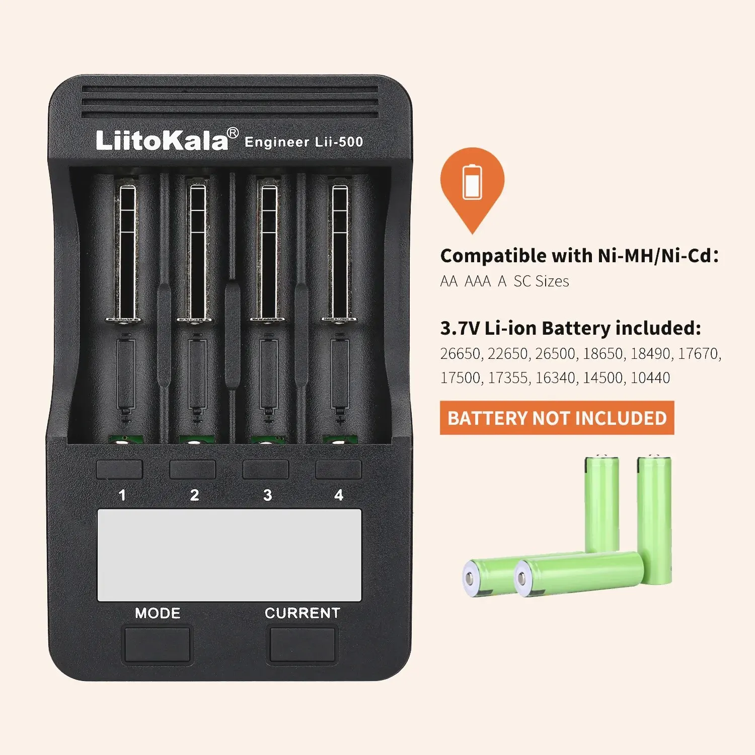 Battery Charger Charger Adapter Battery Charger Adapter LiitoKala Lii-500 LCD 3.7V/1.2V AA/AAA 18650/26650/16340/14500/10440/18500 Battery Charger Screen+12V2A Adapter