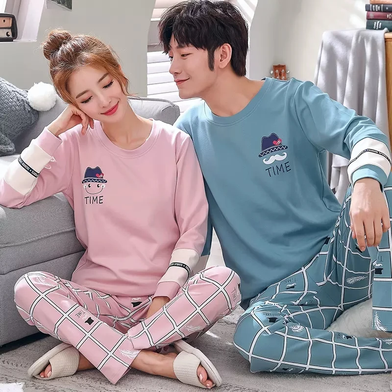 Dinosaur Cartoon Sleepwear Cotton Pajamas Couple Long Sleeves Pyjamas Suit Pijama Women Men Loungewear Plus Size Pjs Home Clothe pajama sets