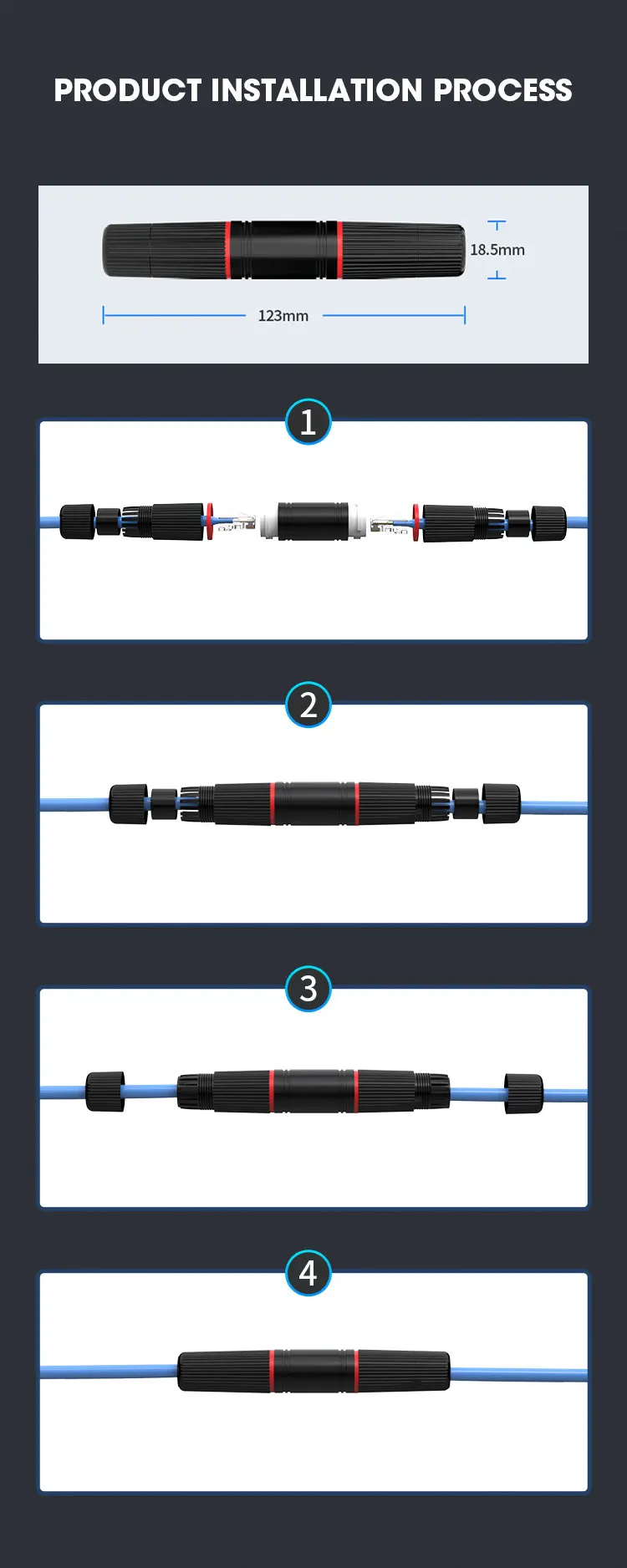 ZoeRax RJ45-Stecker, wasserdicht, IP67, Ethernet-Netzwerkkabel-Stecker, Koppler, Outdoor-LAN-Koppler-Adapter, Buchse für Cat5e CAT6 – Detail 10