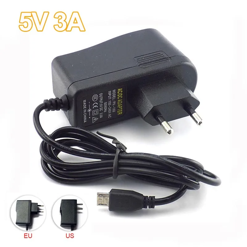 

5V 3A Micro USB AC to DC Power Adapter supply US EU Plug Iuput 100V-240V Converter adapter Output DC 3000mA for Raspberry Pi L19