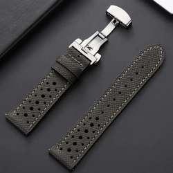 Vintage Handmade Breathable Leather Watch Strap with Quick Release in Gray, Black, Brown, or Blue - 22mm (Gray - Silver)
