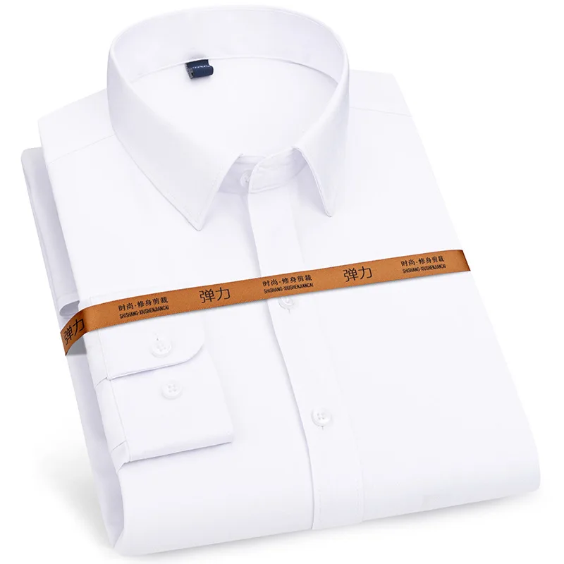 

New stretch shirt men's long sleeve Korean version slim fit professional shirt solid color interview dress white shirt casual