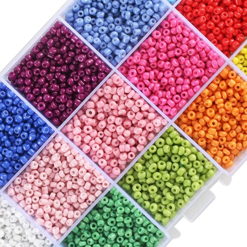 7000 PCS Glass Seed Beads for Jewelry Making, 12 Colors Craft Glass Beads  for Adults