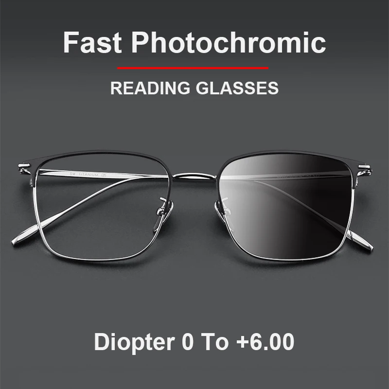 

Ultra-light Pure Titanium Photochromic Reading Glasses Men Women Fashion Outdoor Anti-Blue Light High-Grade Sunshade Spectacles