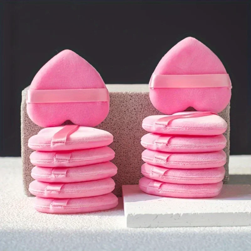 10PCS Heart Velvet Puffs w/ Ribbon Handle - Hypoallergenic Dual-Use Makeup Sponge for Face & Body | Eco-Friendly Beauty Tools