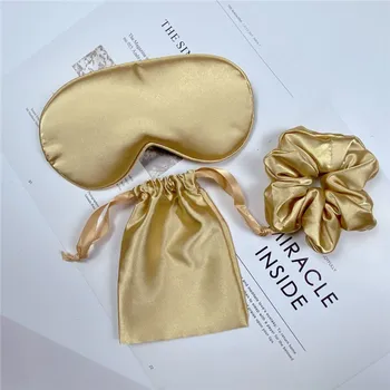 3 Piece Set Women Imitation Silk Sleep Eye Mask Eye Patches Face Mask Eyeshade Blindfold Travel Rest Eye Cover Night Eyeshade 1