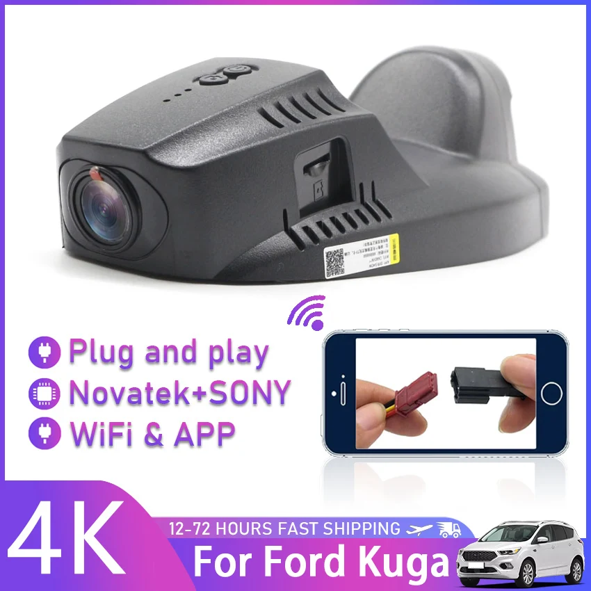 4K Wifi Dash Cam Front and Rear Camera For Ford Kuga c520 cx482 mk2 mk3 For  Ford Escape c520 cx482 mk2 mk3 2012-2022 UHD Car Dvr