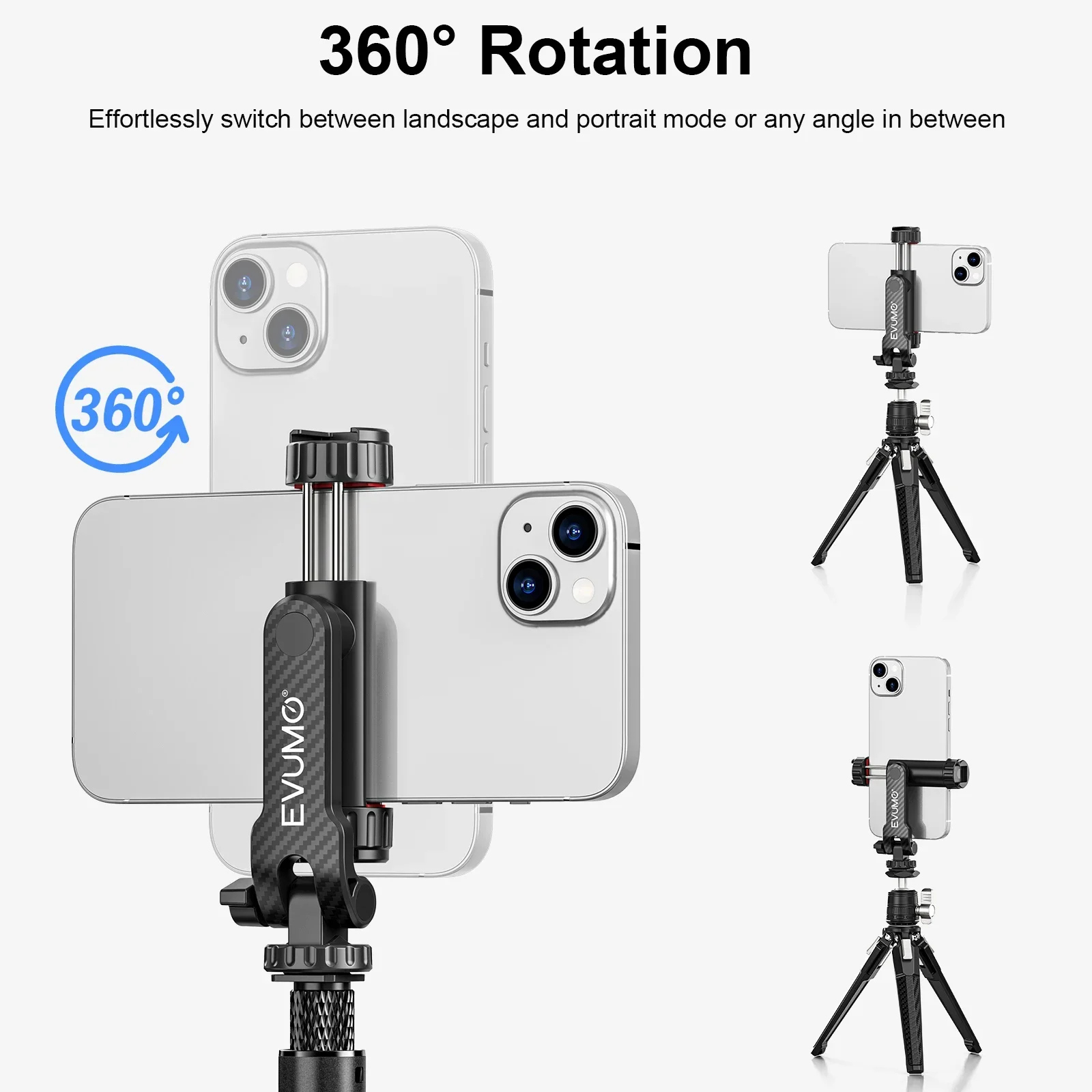 EVUMO PM11 Portable Phone Mount Holder Clamp Dual Cold Shoe Rotatable Digtal Camera Bracket Compatible for Most Cellphone iPhone