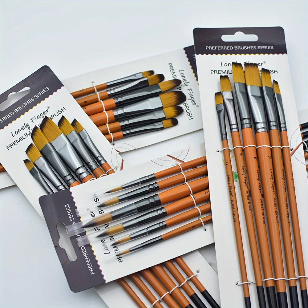 6pcs Professional Artist Paint Brush Set Round/Flat/Angular/Filbert Tips Anti-Shedding Nylon for Acrylic Oil Watercolor Painting 3