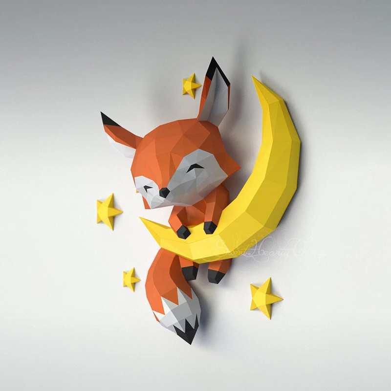 3D Paper Model Handmade Moon Fox Home Decor Wall Decoration Papercraft DIY Puzzles Educational Toys For Kids Gifts 3d paper model paper jigsaw puzzle