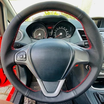 Treccia Coprivolante per auto Avvolgente antiscivolo in pelle artificiale nera per Ford EcoSport Fiesta 2008-2017 Accessori auto