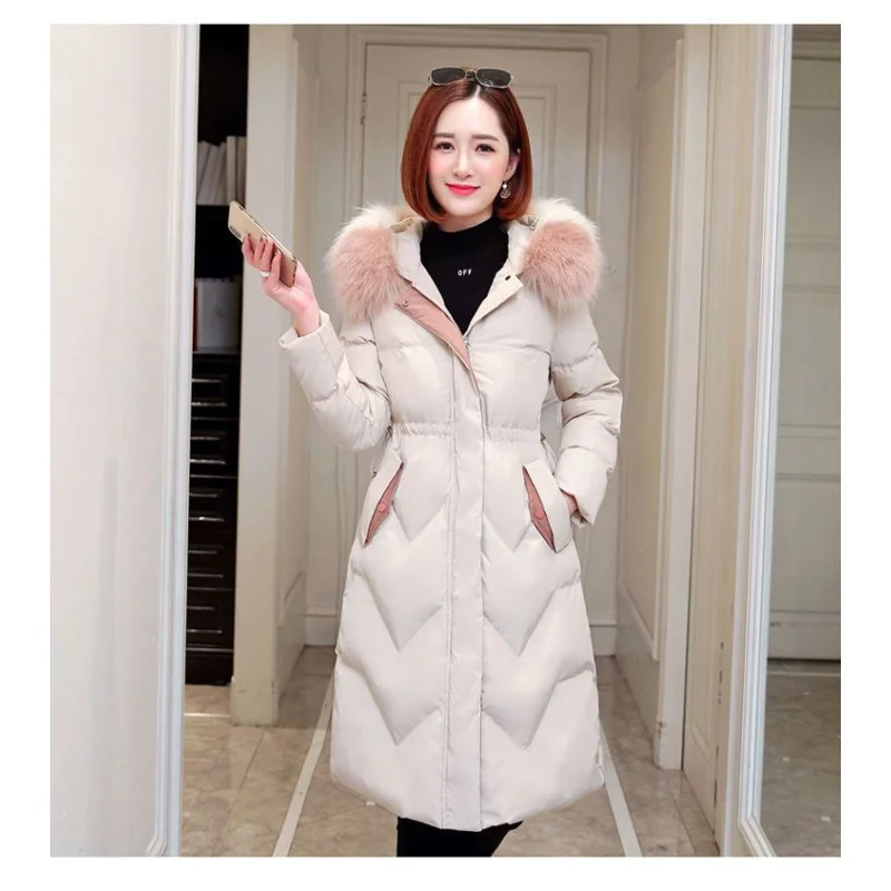 2023 New Cotton-padded Women Mid-length Over Knee Cotton-padded Coat Coat Waist Slimming Thicker Winter Ins Cotton-padded Jacket