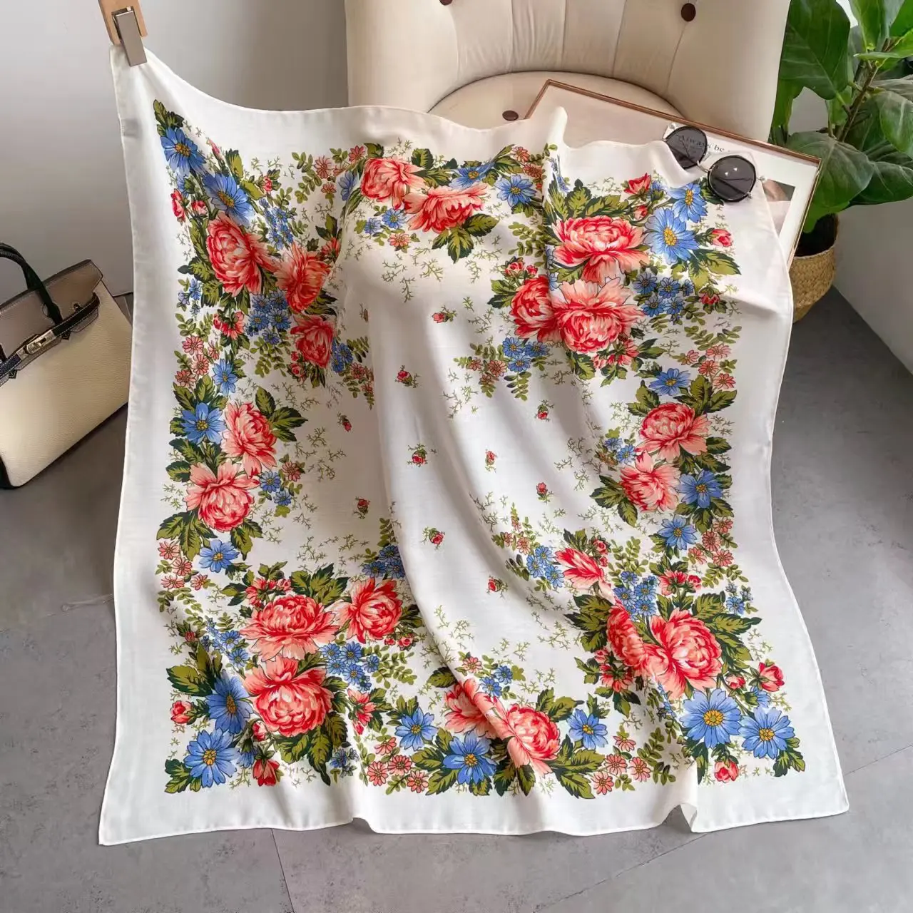 110*110cm Russian National Square Scarf Retro Floral Print Bandana Shawl Babushka Handkerchief Traditional Ukrainian Shawls 160 160cm russian square scarf women retro floral print fringed ukrainian shawl head scarves lady handkerchief foulard bandana