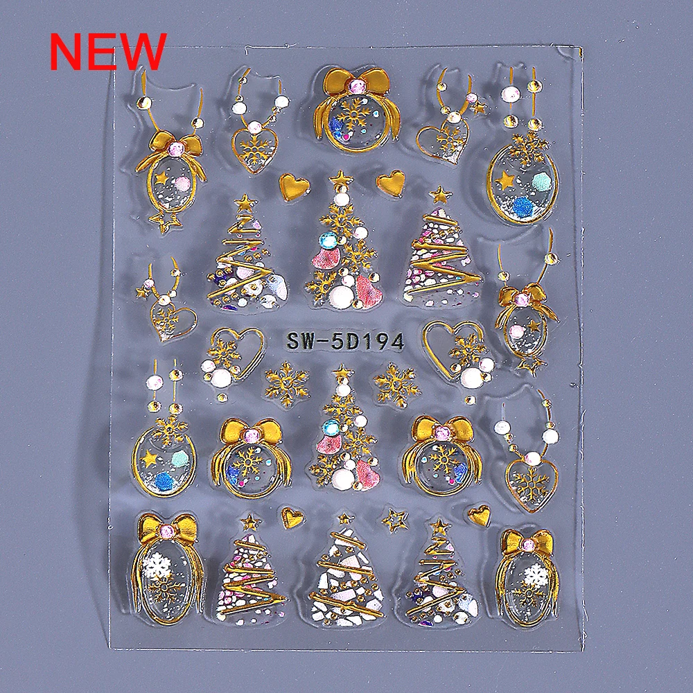 1/2pcs  5D Embossed Christmas Nail Stickers Shiny Gold Snowflakes Christmas Tree Bow Ball Nails Decals DIY Manicure Decorations