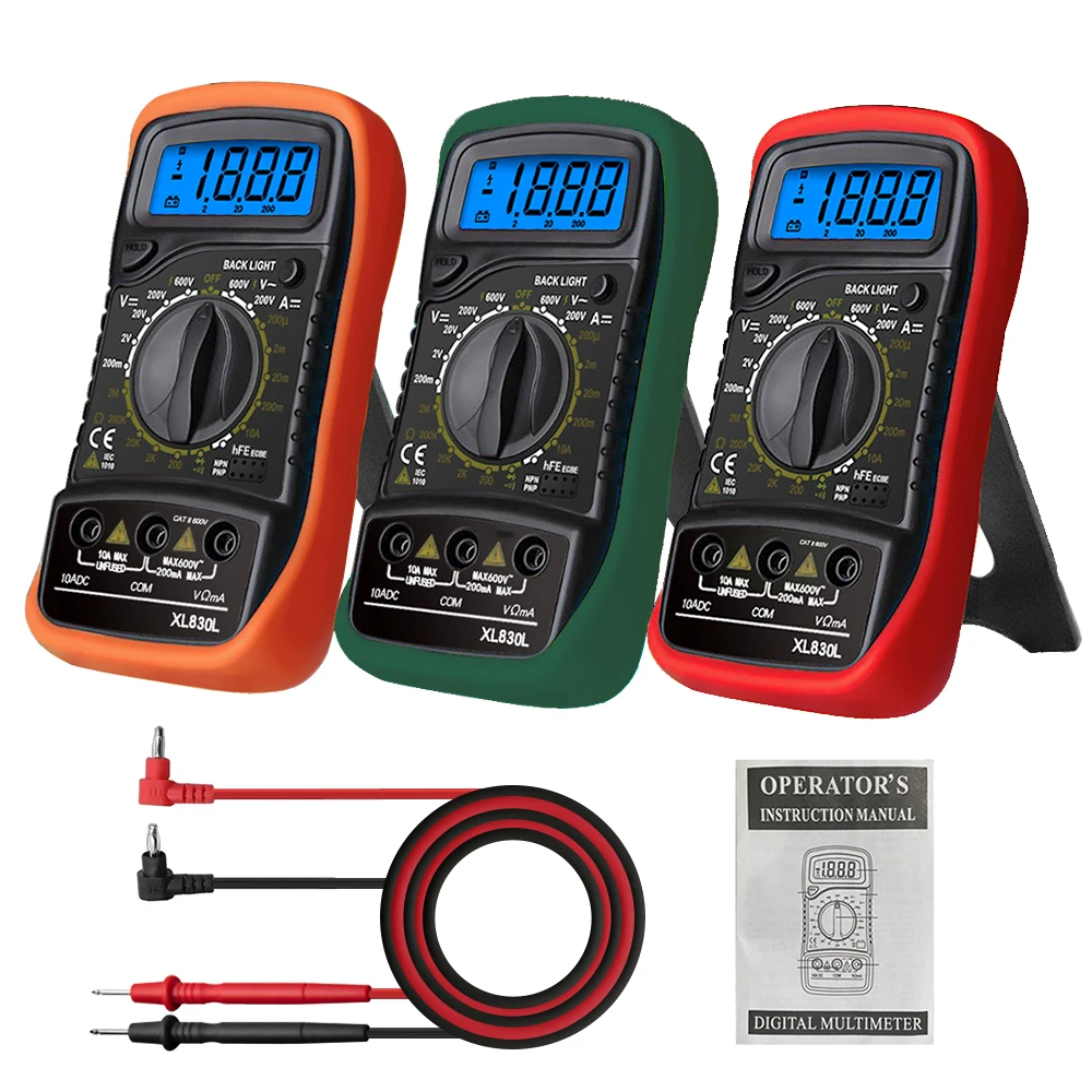 XL830L Handheld Digital Multimeter LCD Backlight Portable AC/DC Ammeter Voltmeter Ohm Voltage Tester Meter Multimetro