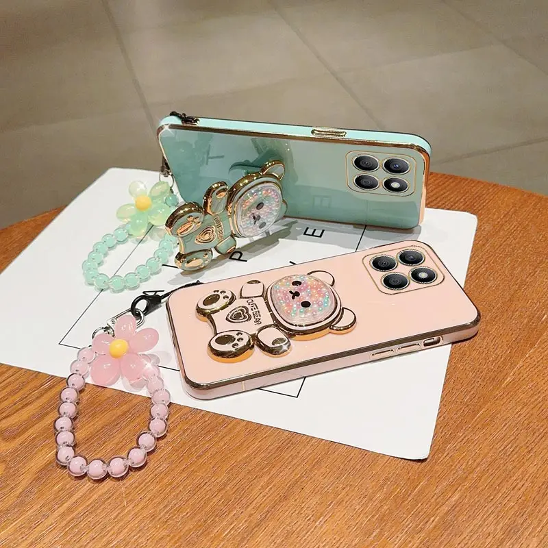 Bear Flower Strap Phone Holder Case with Stand Cover