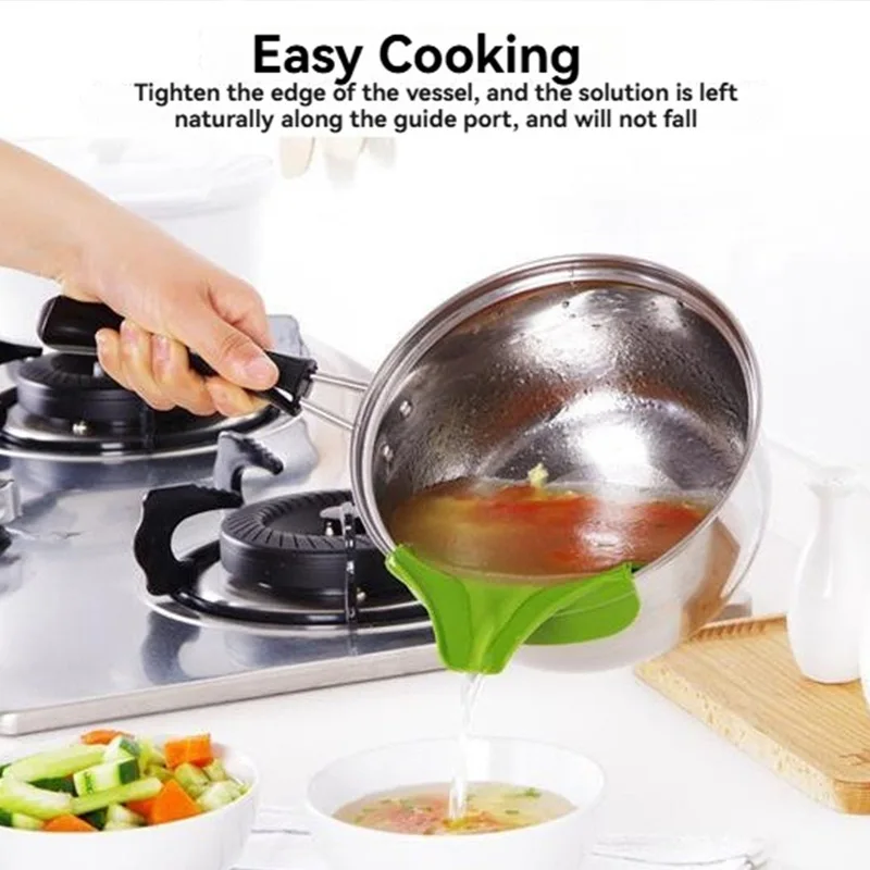 1pc Silicone Kitchen Funnel Anti-spill On Pour Soup Spout Funnel Flow Nozzle Pan Leakproof Tool Kitchen Pouring Tools Accessory
