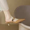 Women Kitten Heels Mules Golden Rivet Pointed Toe Summer Sandals Fashion Beige Ladies Casual Med Heels  Luxury Shoes 1