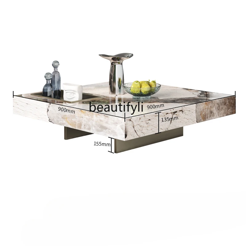 

Light Luxury High-Grade Modern Minimalist Luxury Stone Endtable Small Apartment Living Room Home Stone Plate Square Tea Table