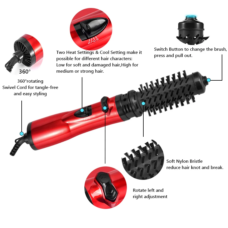 Hair Dryer Brush 2 In 1 Hot Air Spin Brush Curling Straightening Styling Auto-Rotating Ionic Round Blow Dryer Volumizer hair dryer hair straightener hair curler hair tools