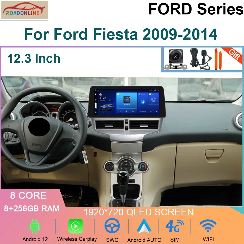 

8+256GB Android 12 Car Radio For Ford Fiesta 2009-2014 Multimedia Player Navigation Carplay WIFI 4G Player Stereo GPS