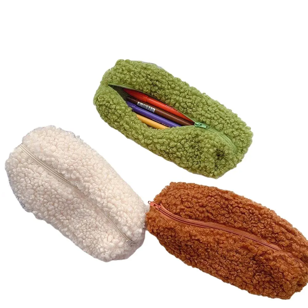 Lambswool Pencil Case Pen Pouch Plush Zipper Bags
