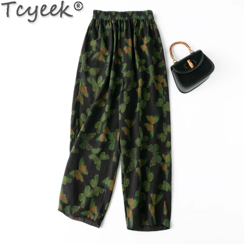 

Tcyeek 100% Mulberry Silk Woman Trousers Vintage Fashion Women Pants Spring Summer Long Pants Streetwear Pantalones De Mujer