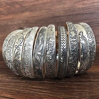 New Retro Cuff Bracelets Tibetan Silver Metal Carving Fish Elephant Flower Bangles Vintage Gypsy Jewelry Female Gifts - Image 3