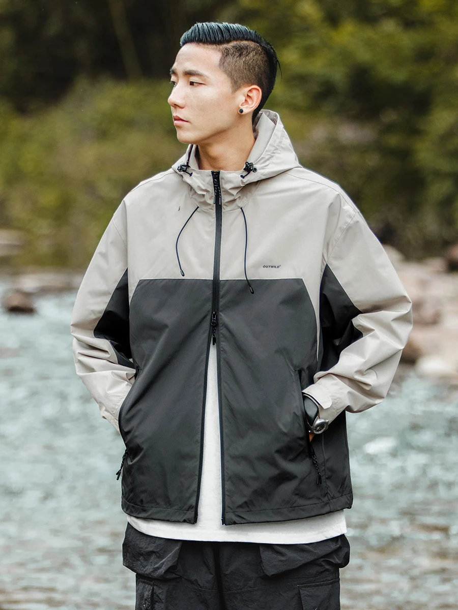 

Spring outdoor water-repellent hooded jacket with contrasting color Japanese style jacket