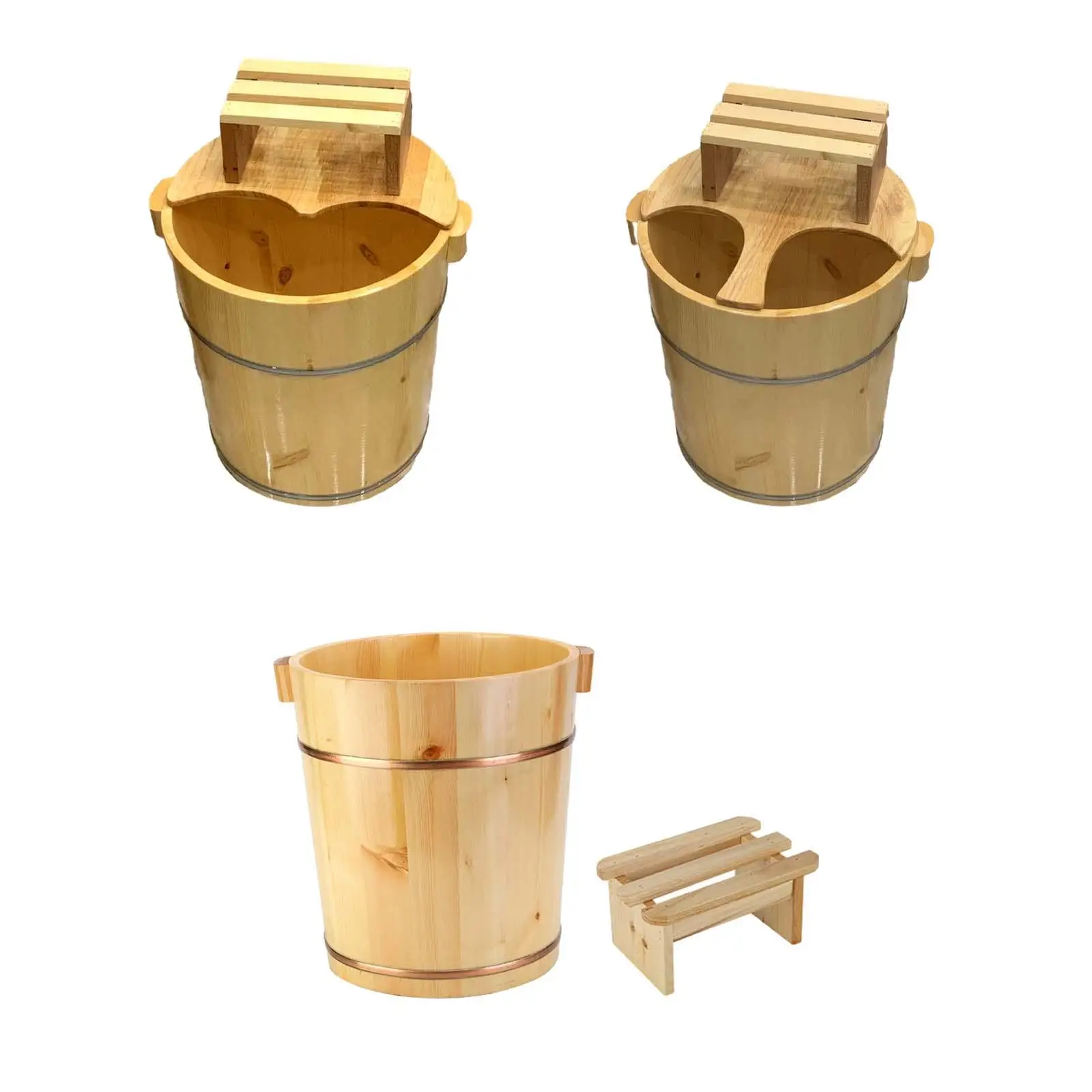 Basin Tub Portable Foot Bath Household Multipurpose Pedicure Wood Foot Tub Wood Footbath Basin Foot Soaking Tub with Stool