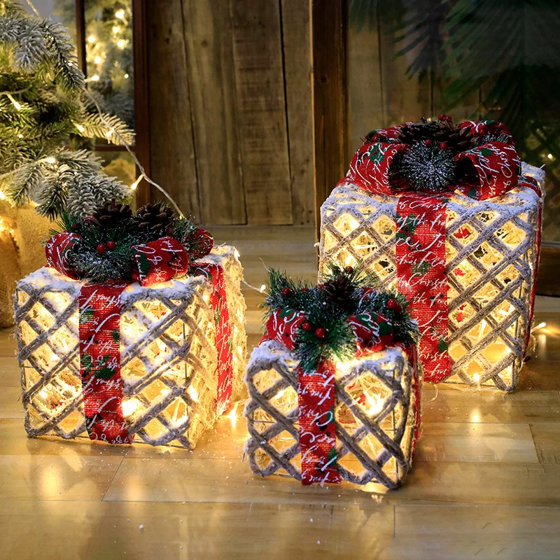 

Christmas Iron Art Gift Box Three-piece Set Scene Layout Duitou Hotel Window Decoration Gift Props 2023 new christmas ornaments