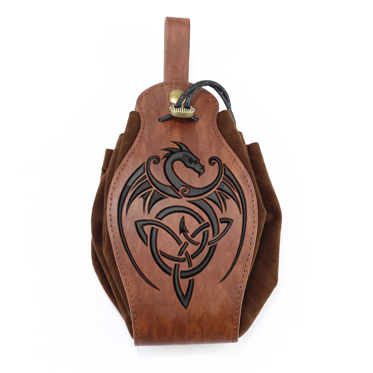 

Medieval Knight Prop Leather Vintage Dragon Phoenix Money Bag Halloween Costume Accessory