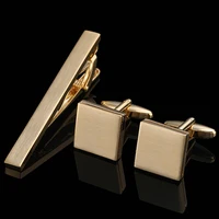 Copper material tie clip cufflink set cross square brushed design fashion brand men's French shirt cufflink business tie clip 4
