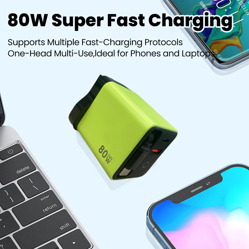 80W Super Fast Charge Type C USB Phone Charger with Telescopic USB C Cable for Iphone 16 15 Samsung Laptop with Light New AONEZ