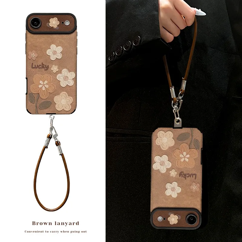 Retro Floral Shockproof Phone Case with Wrist Strap