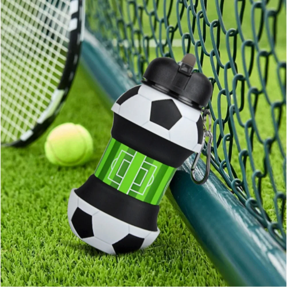 550ml Outdoor Sports Water Bottle Foldable Football Basketball Silicone Water Cup Creative Portable Leakproof Mug Student Kettle