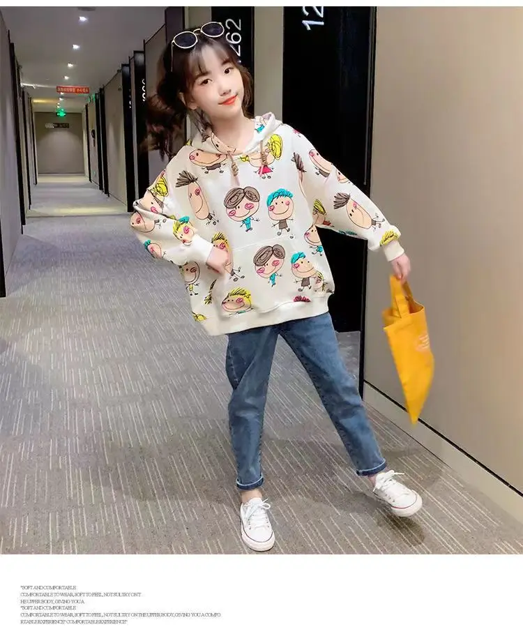 

New Autumn Kids Clothes For Girl Hooded Hoodies Cute Print Sweatshirts Child Toddler Tops Clothing 4 6 8 10 12 14T
