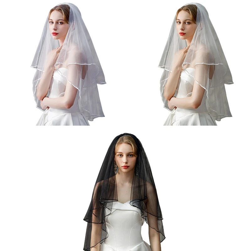 

Creamy White Double Layer Center Cascade Bridal Wedding Veil with Comb Dropship